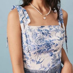 Rihoas The Tie Strap Smocked Floral Cami blue white size medium